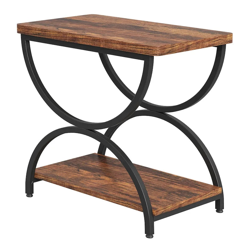 Tables d'appoint de bout à 2 niveaux en bois et métal pour salon (lot de 2) - 2 PIÈCES