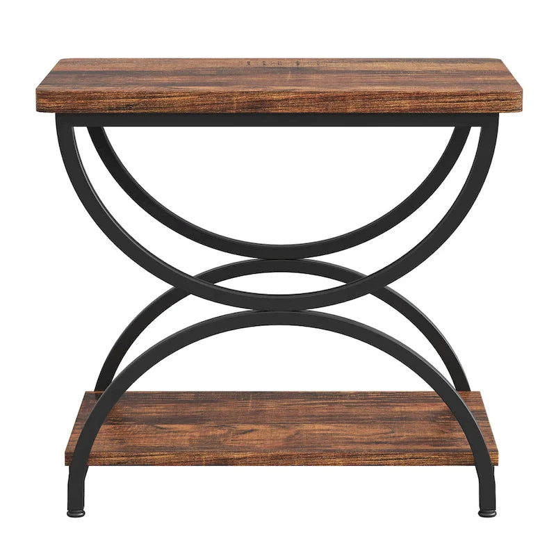 Tables d'appoint de bout à 2 niveaux en bois et métal pour salon (lot de 2) - 2 PIÈCES