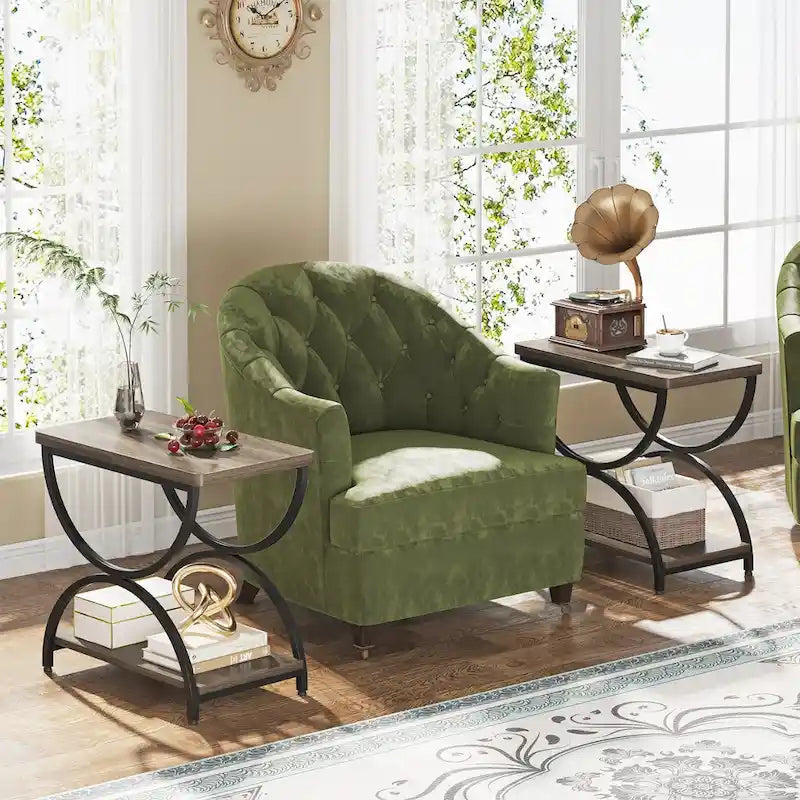 Tables d'appoint de bout à 2 niveaux en bois et métal pour salon (lot de 2) - 2 PIÈCES