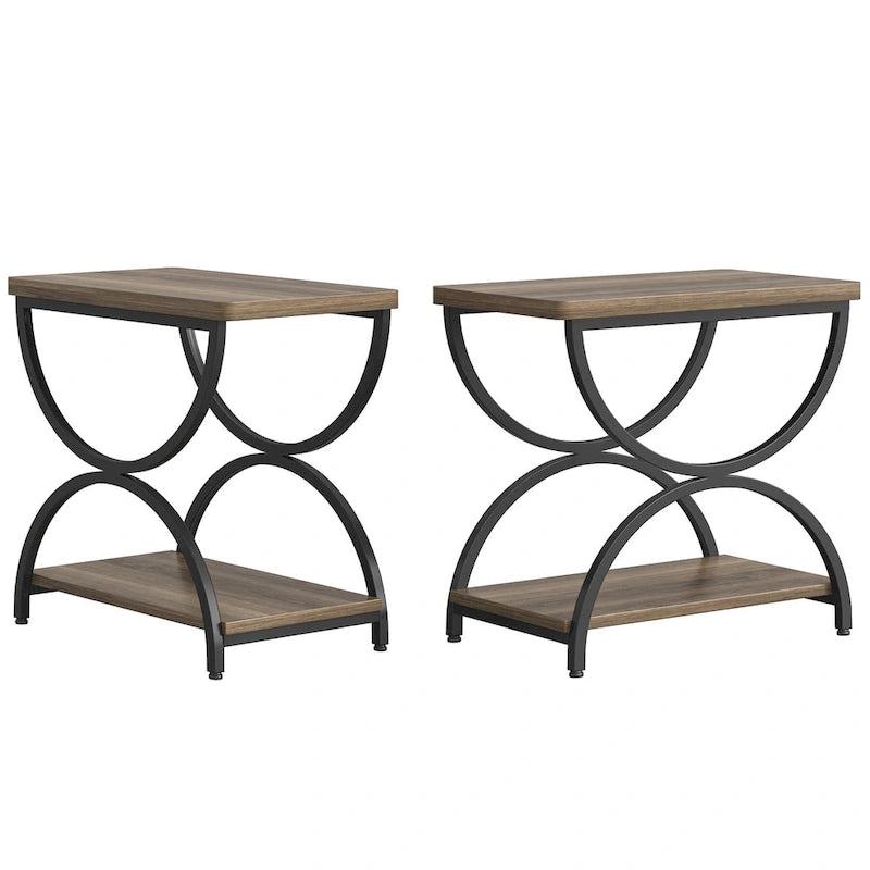 Tables d'appoint de bout à 2 niveaux en bois et métal pour salon (lot de 2) - 2 PIÈCES