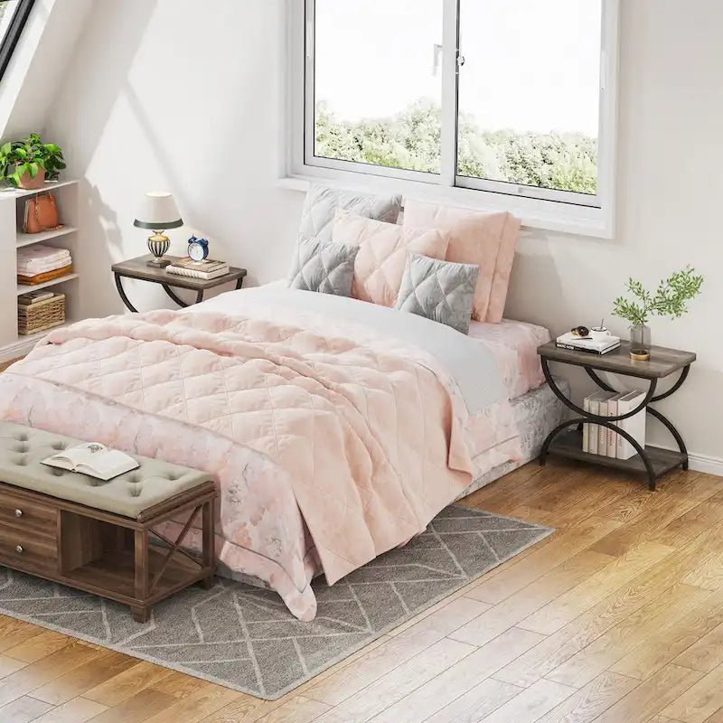Tables d'appoint de bout à 2 niveaux en bois et métal pour salon (lot de 2) - 2 PIÈCES