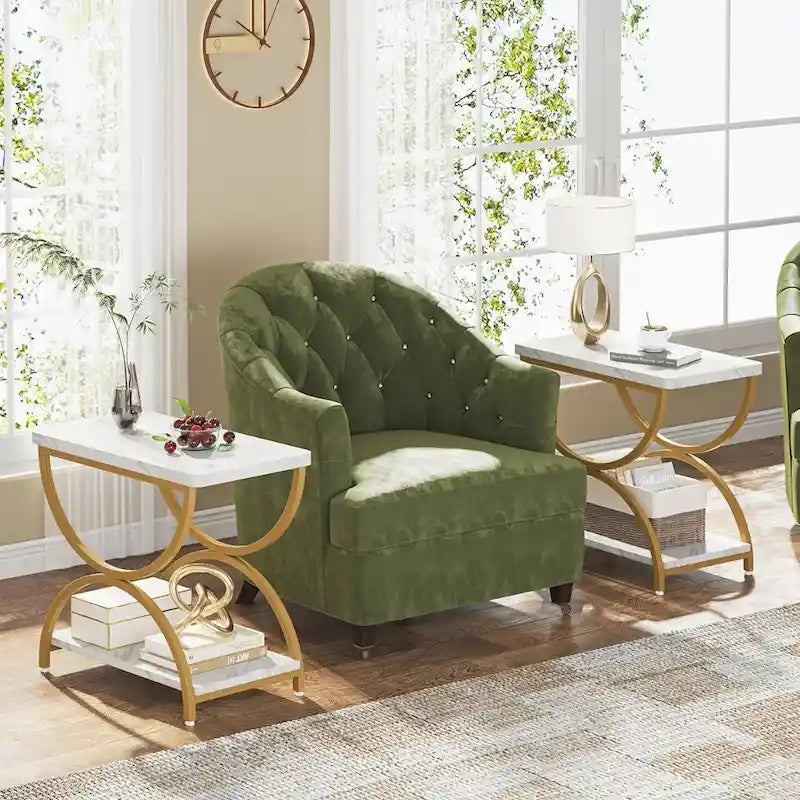 Tables d'appoint de bout à 2 niveaux en bois et métal pour salon (lot de 2) - 2 PIÈCES