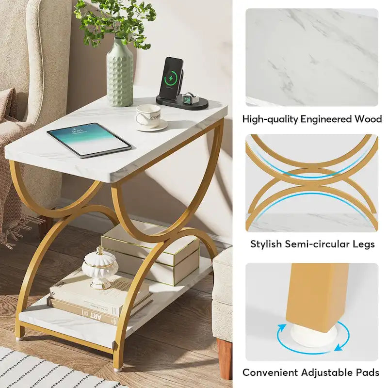 Tables d'appoint de bout à 2 niveaux en bois et métal pour salon (lot de 2) - 2 PIÈCES