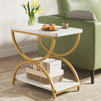 Tables d'appoint de bout à 2 niveaux en bois et métal pour salon (lot de 2) - 2 PIÈCES