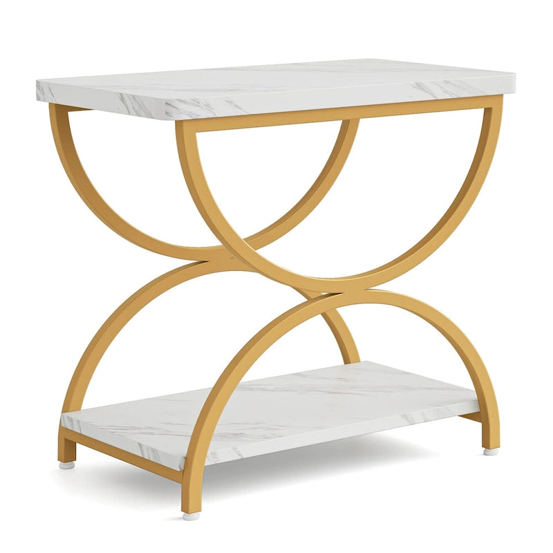 Tables d'appoint de bout à 2 niveaux en bois et métal pour salon (lot de 2) - 2 PIÈCES