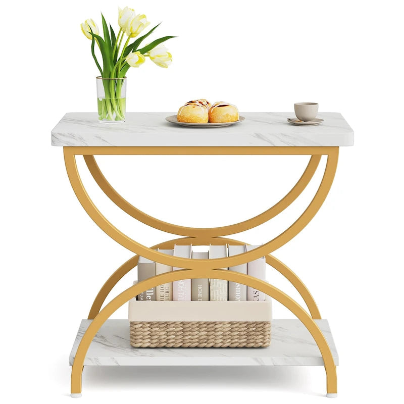 Tables d'appoint de bout à 2 niveaux en bois et métal pour salon (lot de 2) - 2 PIÈCES