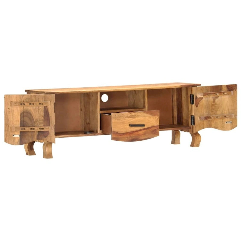 Meuble TV en bois massif, marron, 2 portes 1 tiroir, milieu du siècle