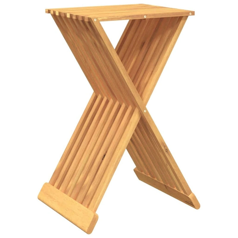 Tabouret pliant marron en teck massif, 40 cm (L) x 32,5 cm (l) x 70 cm (H), 1 personne, intérieur et extérieur