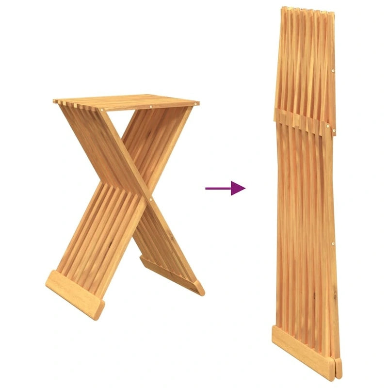 Tabouret pliant marron en teck massif, 40 cm (L) x 32,5 cm (l) x 70 cm (H), 1 personne, intérieur et extérieur