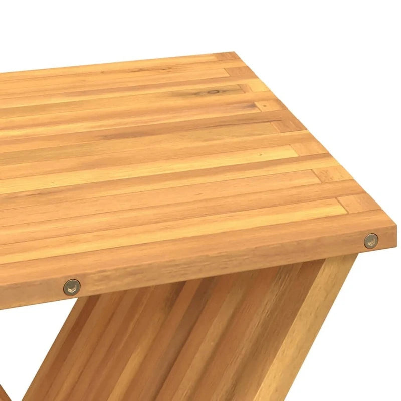 Tabouret pliant marron en teck massif, 40 cm (L) x 32,5 cm (l) x 70 cm (H), 1 personne, intérieur et extérieur