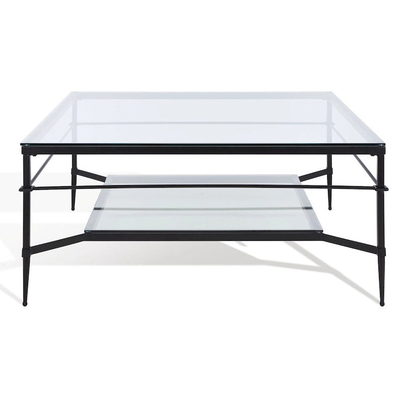Table basse Feuille avec étagère en verre, 43"L x 43"P x 20"H, style sculpture moderne