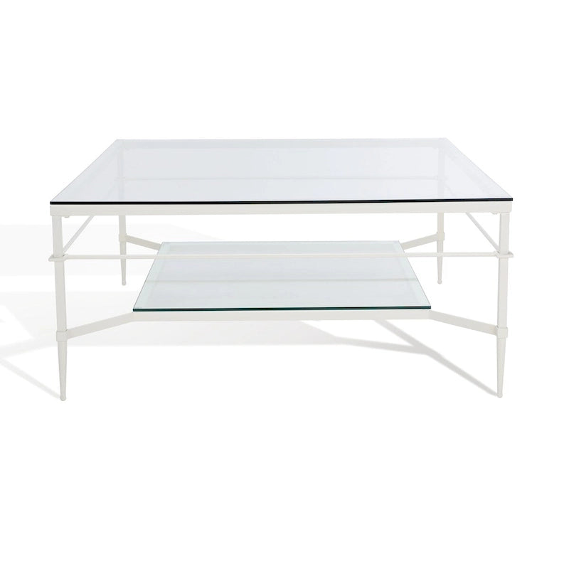 Table basse Feuille avec étagère en verre, 43"L x 43"P x 20"H, style sculpture moderne