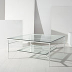 Table basse Feuille avec étagère en verre, 43"L x 43"P x 20"H, style sculpture moderne