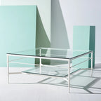 Table basse Feuille avec étagère en verre, 43"L x 43"P x 20"H, style sculpture moderne