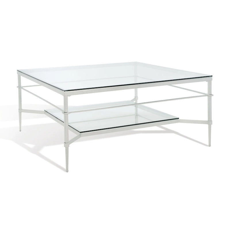 Table basse Feuille avec étagère en verre, 43"L x 43"P x 20"H, style sculpture moderne