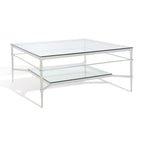 Table basse Feuille avec étagère en verre, 43"L x 43"P x 20"H, style sculpture moderne