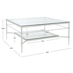 Table basse Feuille avec étagère en verre, 43"L x 43"P x 20"H, style sculpture moderne