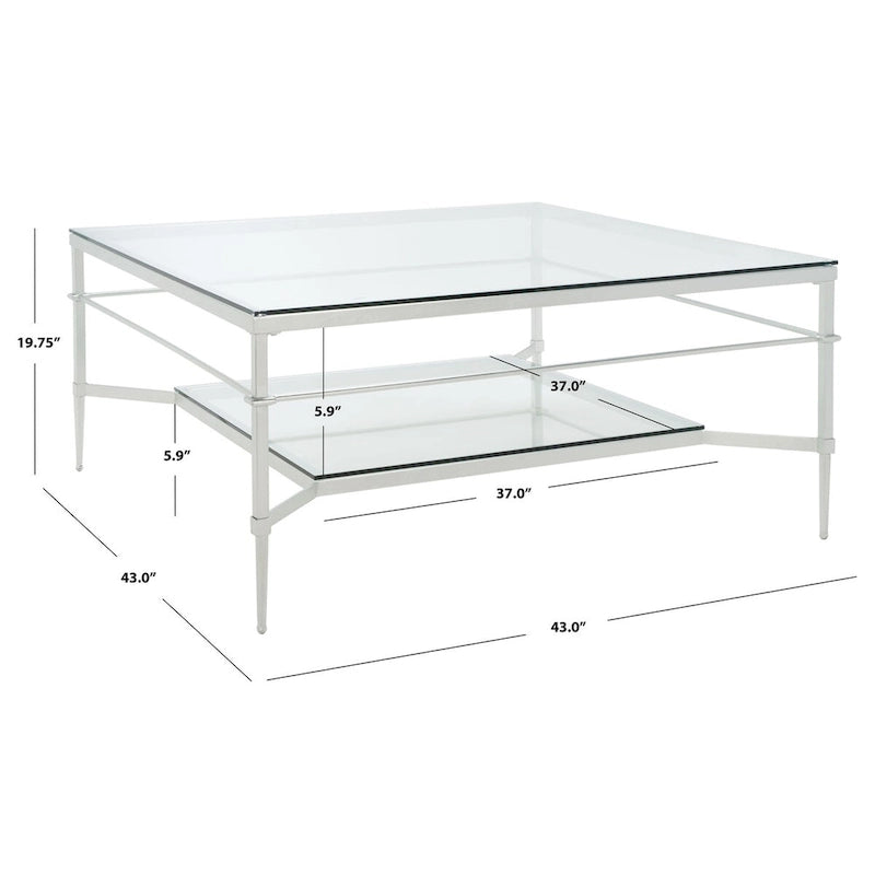 Table basse Feuille avec étagère en verre, 43"L x 43"P x 20"H, style sculpture moderne
