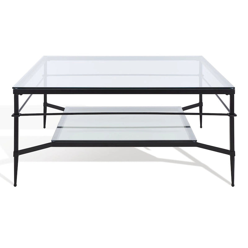 Table basse Feuille avec étagère en verre, 43"L x 43"P x 20"H, style sculpture moderne