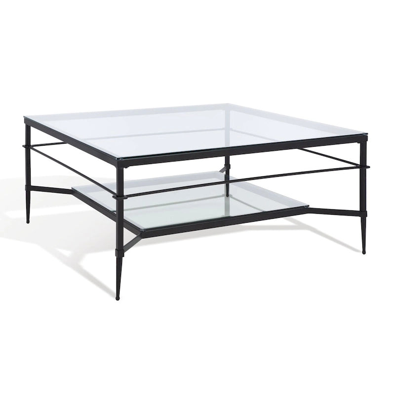 Table basse Feuille avec étagère en verre, 43"L x 43"P x 20"H, style sculpture moderne