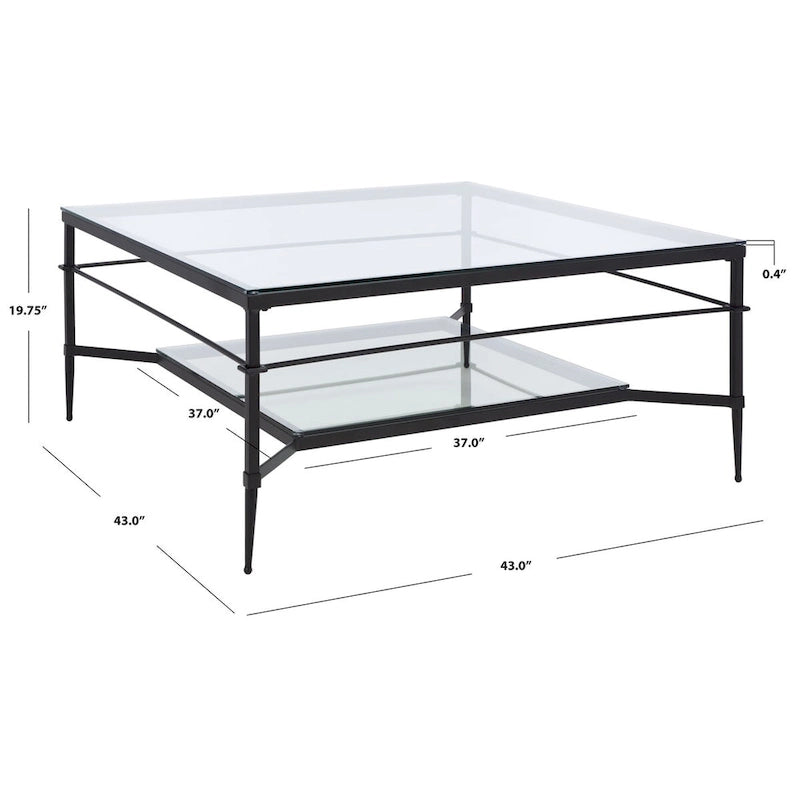 Table basse Feuille avec étagère en verre, 43"L x 43"P x 20"H, style sculpture moderne