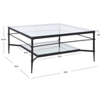 Table basse Feuille avec étagère en verre, 43"L x 43"P x 20"H, style sculpture moderne