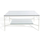 Table basse Feuille avec étagère en verre, 43"L x 43"P x 20"H, style sculpture moderne
