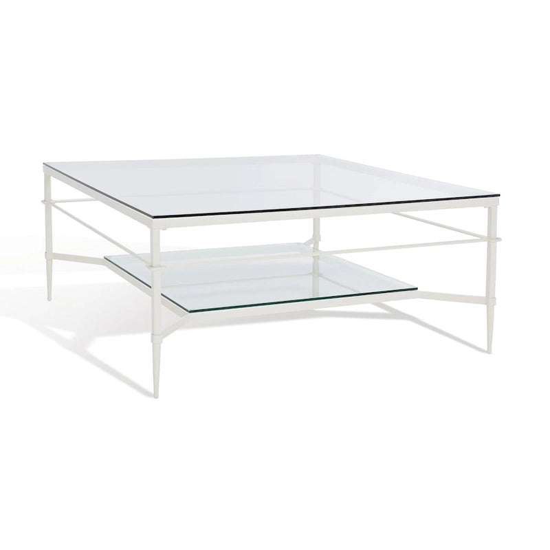 Table basse Feuille avec étagère en verre, 43"L x 43"P x 20"H, style sculpture moderne