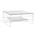 Table basse Feuille avec étagère en verre, 43"L x 43"P x 20"H, style sculpture moderne