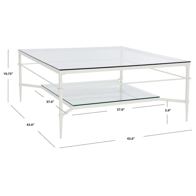 Table basse Feuille avec étagère en verre, 43"L x 43"P x 20"H, style sculpture moderne