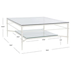 Table basse Feuille avec étagère en verre, 43"L x 43"P x 20"H, style sculpture moderne