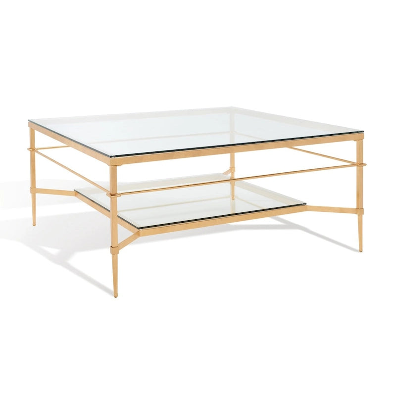 Table basse Feuille avec étagère en verre, 43"L x 43"P x 20"H, style sculpture moderne