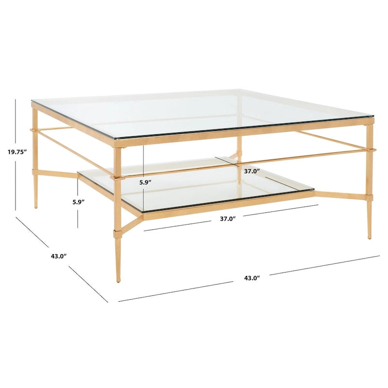 Table basse Feuille avec étagère en verre, 43"L x 43"P x 20"H, style sculpture moderne