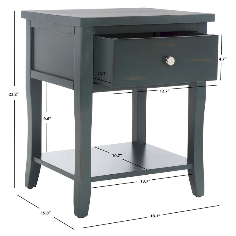 Table de chevet avec tiroir de rangement, bois d'orme, entièrement assemblée, 45,7 cm (l) x 38,1 cm (P) x 56,4 cm (H), 3 couleurs
