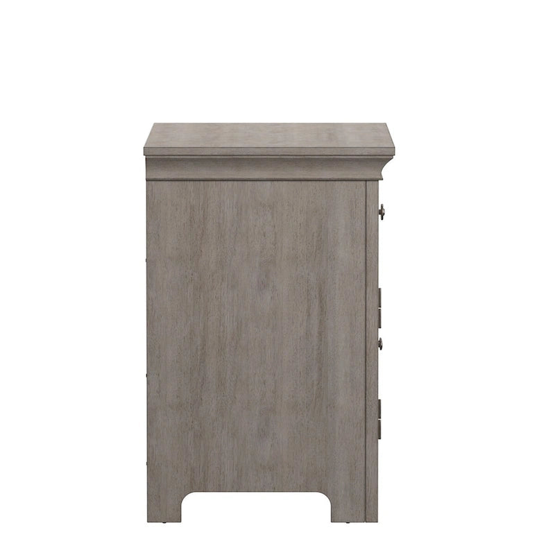 Table de chevet avec station de recharge, 1 tiroir et placard, bois d'hévéa, 71 cm L x 76 cm H, 6 couleurs