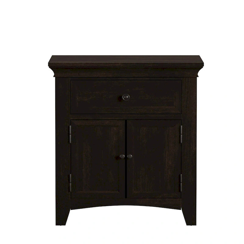 Table de chevet avec station de recharge, 1 tiroir et placard, bois d'hévéa, 71 cm L x 76 cm H, 6 couleurs