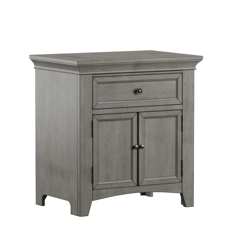 Table de chevet avec station de recharge, 1 tiroir et placard, bois d'hévéa, 71 cm L x 76 cm H, 6 couleurs