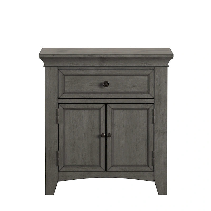 Table de chevet avec station de recharge, 1 tiroir et placard, bois d'hévéa, 71 cm L x 76 cm H, 6 couleurs