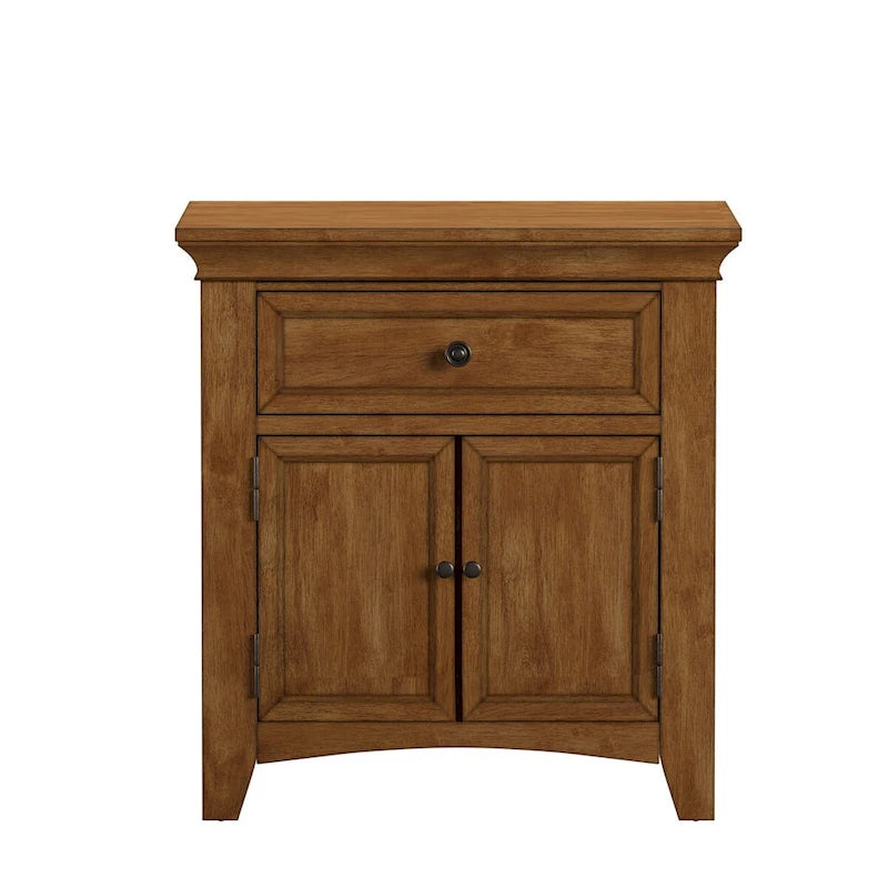 Table de chevet avec station de recharge, 1 tiroir et placard, bois d'hévéa, 71 cm L x 76 cm H, 6 couleurs