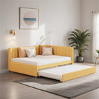 Lit de repos tapissé pleine grandeur avec lit gigogne double, tissu en lin, 78,9"L x 57,9"l, sans sommier