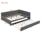 Lit de repos tapissé pleine grandeur avec lit gigogne double, tissu en lin, 78,9"L x 57,9"l, sans sommier
