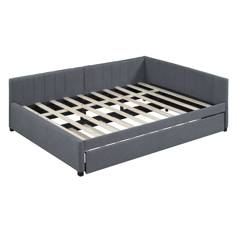Lit de repos tapissé pleine grandeur avec lit gigogne double, tissu en lin, 78,9"L x 57,9"l, sans sommier