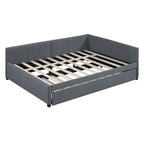 Lit de repos tapissé pleine grandeur avec lit gigogne double, tissu en lin, 78,9"L x 57,9"l, sans sommier