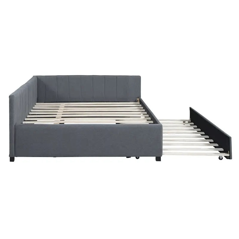 Lit de repos tapissé pleine grandeur avec lit gigogne double, tissu en lin, 78,9"L x 57,9"l, sans sommier