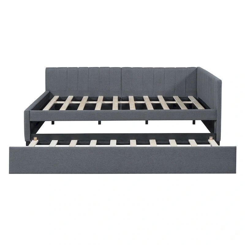 Lit de repos tapissé pleine grandeur avec lit gigogne double, tissu en lin, 78,9"L x 57,9"l, sans sommier