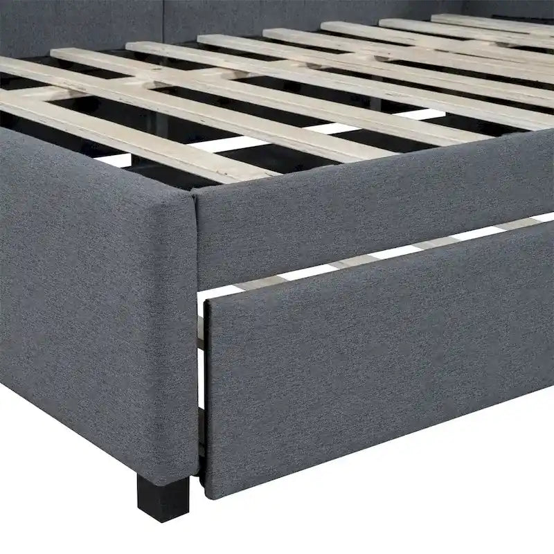 Lit de repos tapissé pleine grandeur avec lit gigogne double, tissu en lin, 78,9"L x 57,9"l, sans sommier