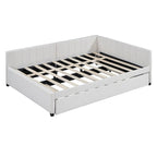 Lit de repos tapissé pleine grandeur avec lit gigogne double, tissu en lin, 78,9"L x 57,9"l, sans sommier