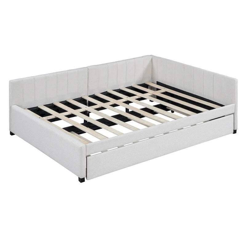 Lit de repos tapissé pleine grandeur avec lit gigogne double, tissu en lin, 78,9"L x 57,9"l, sans sommier