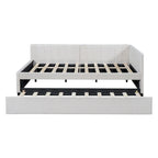 Lit de repos tapissé pleine grandeur avec lit gigogne double, tissu en lin, 78,9"L x 57,9"l, sans sommier