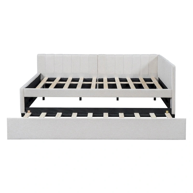 Lit de repos tapissé pleine grandeur avec lit gigogne double, tissu en lin, 78,9"L x 57,9"l, sans sommier